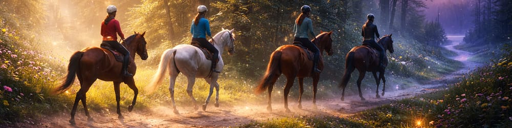 Endurance riders on forest trail